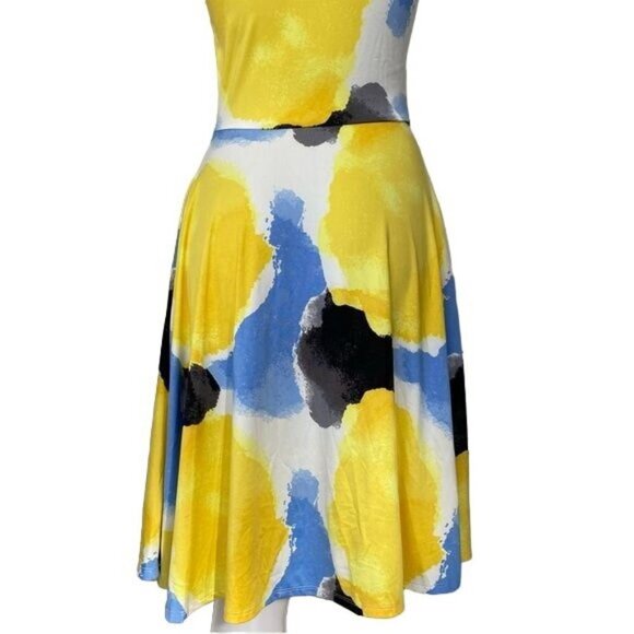 LulaRoe Nicki Dress With Pockets Blue Yellow White Black Maxi  Stretchy Dress - Picture 9 of 11